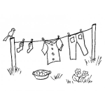 Dibujo para colorear Tendedero Dibujo De Ropa Colgada En Un Lazo Para Secarse Con El Sol En Un Tendedero En Patio