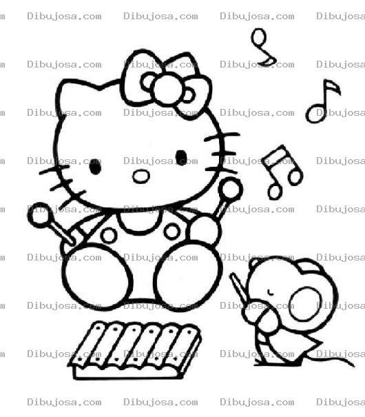 Dibujo para colorear Dibujo De La Hellokitty Tocando El Piano Para Pintar Y Colorear