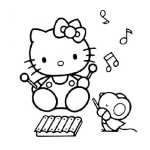 Dibujo para colorear Dibujo De La Hellokitty Tocando El Piano Para Pintar Y Colorear