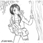 Dibujo para colorear Dibujo De Chica Exploradora Con Arco Y Flechas En El Bosque Para Pintar Y Colorear