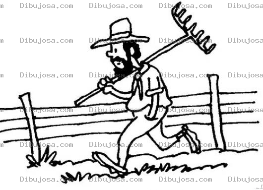 Dibujo para colorear Dibujo De Un Granjero Caminando Con Un Arado En El Hombro Para Pintar Y Colorear