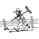 Dibujo para colorear Dibujo De Un Granjero Caminando Con Un Arado En El Hombro Para Pintar Y Colorear