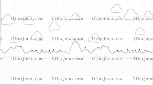 Dibujo para colorear Dibujo De Paisaje Con Montanas Para Pintar Y Colorear