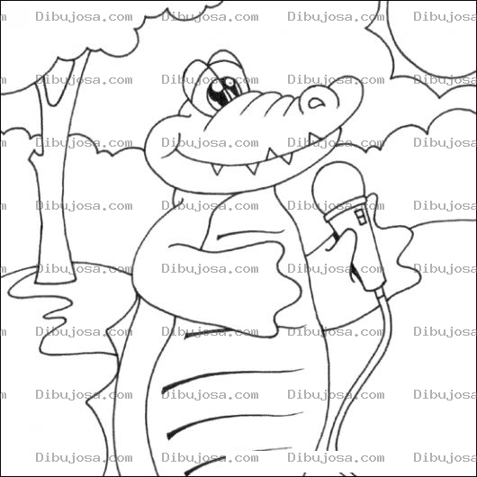 Dibujo para colorear Dibujo De Cocodrilo Cantante Para Pintar Y Colorear Lagarto Cantando Con Microfono