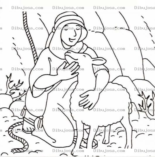 Dibujo para colorear Dibujo De La Oveja Perdida Con Su Pastor Para Pintar Y Colorear