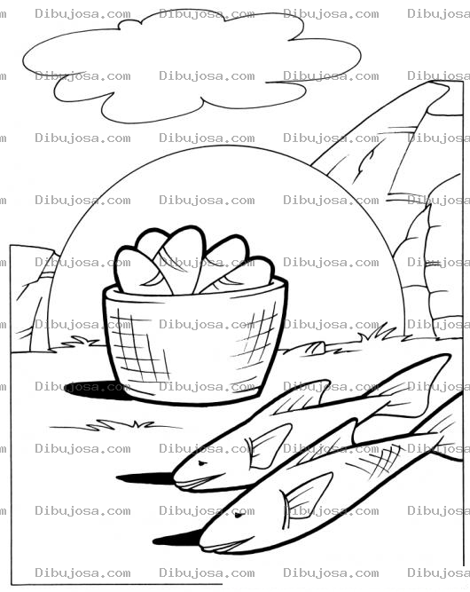 Dibujo para colorear Panes Y Pescados Para Pintar Y Colorear