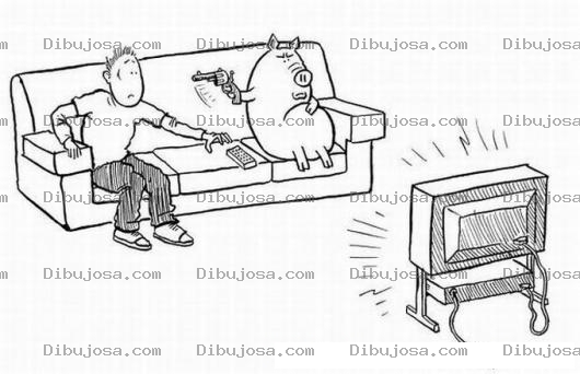 Dibujo para colorear Dibujo De Cerdo Con Pistola Para Que No Le Cambien El Canal De Television