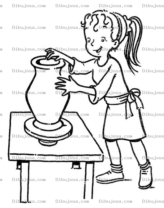 Dibujo para colorear Dibujo De Nina Artesana Haciendo Un Jarron De Barro Para Pintar Y Colorear