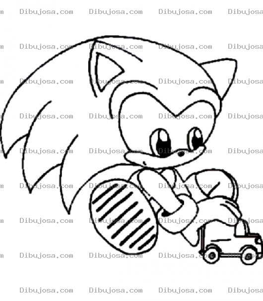 Dibujo para colorear Dibujo De Sonic Jugando Con Un Carrito Para Pintar Y Colorear