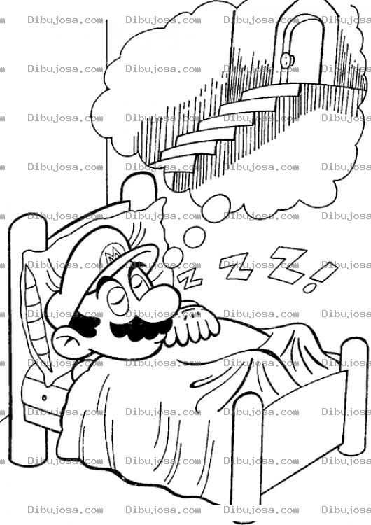 Dibujo para colorear Dibujo De Mario Bros Durmiendo En Su Cama Para Pintar Y Colorear