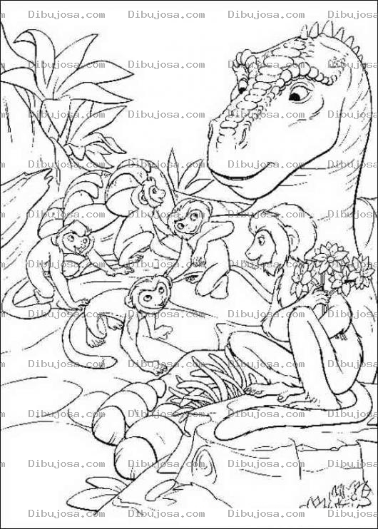 Dibujo para colorear Dinosaurios con monos