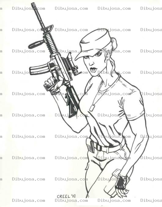 Dibujo para colorear Mujer Soldado Para Pintar Y Colorear Capitana Con Galil Ar15