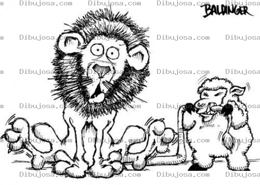 Dibujo para colorear Dibujo De Oveja Mordiendole La Cola A Un Leon Para Pintar Y Colorear