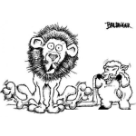 Dibujo para colorear Dibujo De Oveja Mordiendole La Cola A Un Leon Para Pintar Y Colorear