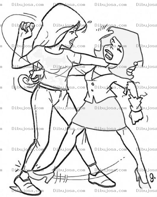 Dibujo para colorear Dibujo De Mujeres Peleando Para Pintar Y Colorear Pelea De Mujeres Agarrandose Del Mocho
