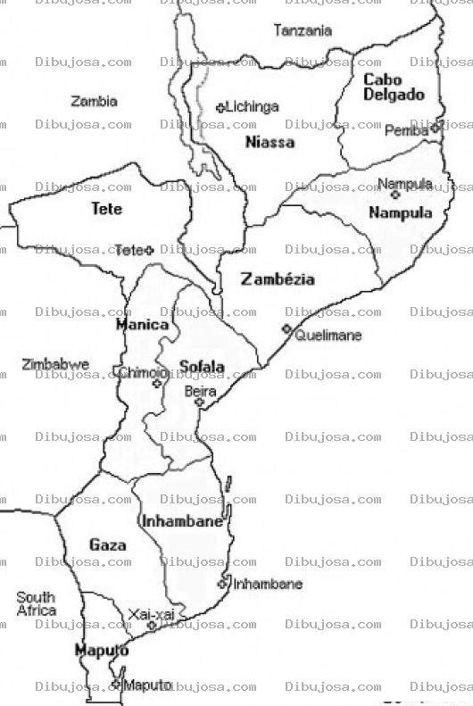 Dibujo para colorear Mozambique Dibujo Del Mapa De Mosambique Africa Para Pintar Y Colorear