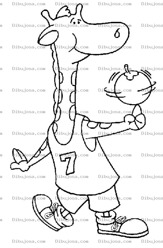 Dibujo para colorear Dibujo De Jirafa Basquetbolista Con El Numero Siete Jugando Con Un Tomate Para Pintar Y Colorear
