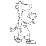 Dibujo para colorear Dibujo De Jirafa Basquetbolista Con El Numero Siete Jugando Con Un Tomate Para Pintar Y Colorear