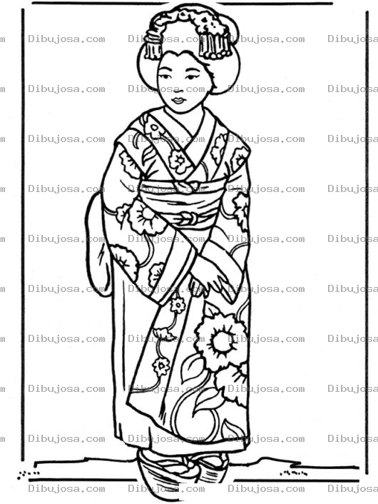 Dibujo para colorear Dibujo De Geisha Japonesa Con Kimono Para Pintar Y Colorear