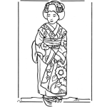 Dibujo para colorear Dibujo De Geisha Japonesa Con Kimono Para Pintar Y Colorear