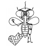 Dibujo para colorear Mosquito Con La Pata Quebrada Y Enyesada Para Pintar Y Colorear Mosco Con Yeso Y Muletas