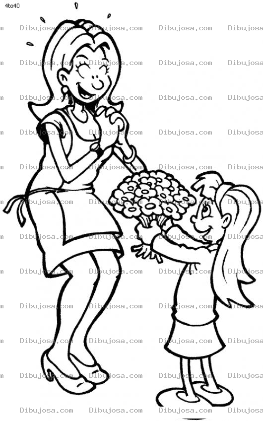 Dibujo para colorear Dibujo De Hija Regalando Flores A Su Mama En El Dia De Las Madrecitas Para Pintar Y Colorear