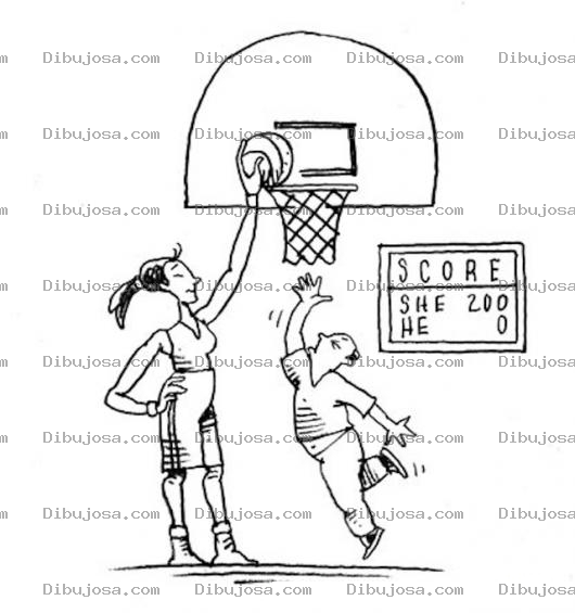 Dibujo para colorear Dibujo De Mujer Alta Jugando Basketball Contra Un Hombre Chaparro