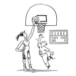 Dibujo para colorear Dibujo De Mujer Alta Jugando Basketball Contra Un Hombre Chaparro