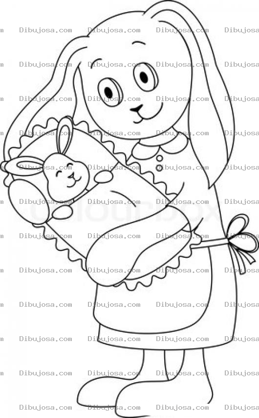 Dibujo para colorear Dibujo De Mama Conejo Cargando A Su Bebe Conejito Para Pintar Y Colorear