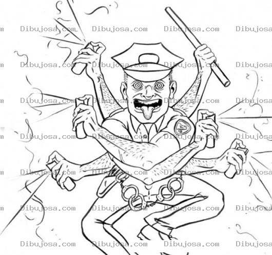 Dibujo para colorear Dibujo De Policia Repartiendo Palo Y Gases Lacrimogenos Para Pintar Y Colorear