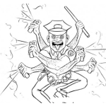 Dibujo para colorear Dibujo De Policia Repartiendo Palo Y Gases Lacrimogenos Para Pintar Y Colorear