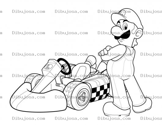 Dibujo para colorear Colorear a Mario Bros con su kart