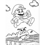 Dibujo para colorear Colorear a Mario Bros saltando sobre un hongo