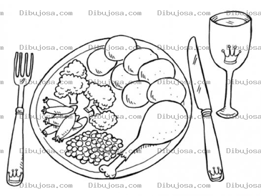 Dibujo para colorear Dibujo De Un Plato De Comida Saludable Para Pintar Y Colorear