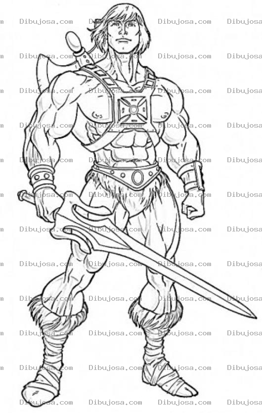 Dibujo para colorear He-man Dibujo De Heman Con La Espada Del Poder De Greiscol En Los Amos Del Universo Para Pintar Y Colorear