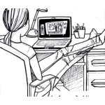 Dibujo para colorear Dibujo De Chica En Su Laptop Viendo Videos Para Pintar Y Colorear