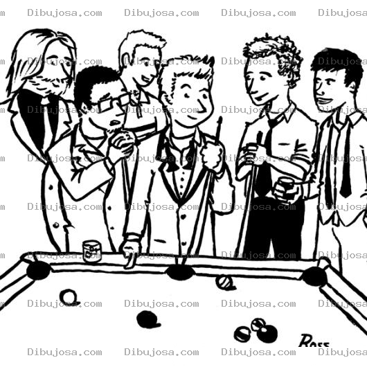 Dibujo para colorear Juego De Billar Dibujo De Amigos Jugando Billar Para Pintar Y Colorerar