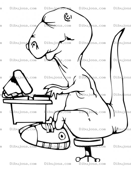 Dibujo para colorear Dibujo De Un Dinosaurio Con Una Computadora Para Colorear