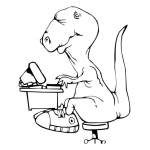 Dibujo para colorear Dibujo De Un Dinosaurio Con Una Computadora Para Colorear