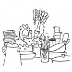 Dibujo para colorear Dibujo De Trastos Sucios En Fregadero Lavatrastos Para Pintar Y Colorear