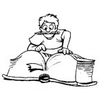 Dibujo para colorear Dibujo De Hombre Leyendo Un Libro Grandote De Varias Paginas Para Pintar Y Colorear