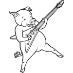 Dibujo para colorear Dibujo De Cerdo Rockero Para Pintar Y Colorear Marrano Chancho Cochinito Tocando Guitarra