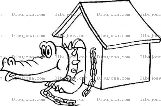 Dibujo para colorear Dibujo De Un Cocodrilo En Casa De Perro Para Pintar Y Colorear