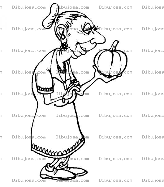 Dibujo para colorear Dibujo De Viejita Con Una Calabaza Para Pintar Y Colorear
