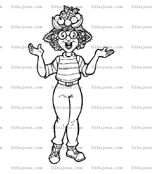 Dibujo para colorear Dibujo De Mujer Con Sombrero De Frutas Para Pintar Y Colorear