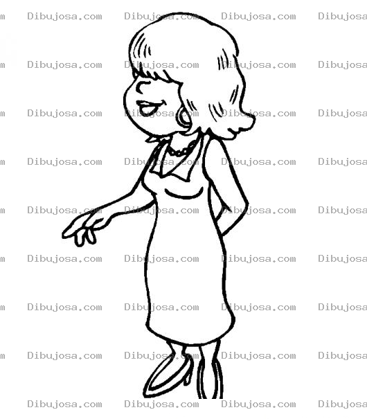 Dibujo para colorear Dibujo De Una Mujer En Vestido Con El Pelo En Los Ojos Para Colorear