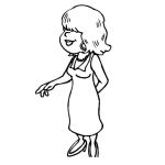 Dibujo para colorear Dibujo De Una Mujer En Vestido Con El Pelo En Los Ojos Para Colorear