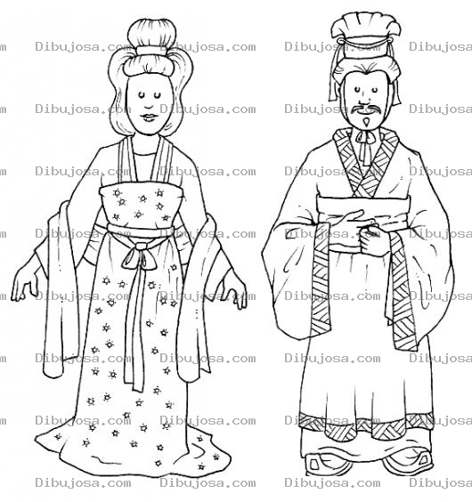 Dibujo para colorear Dibujo De Reina Y Rey Japones Para Pintar Y Colorear