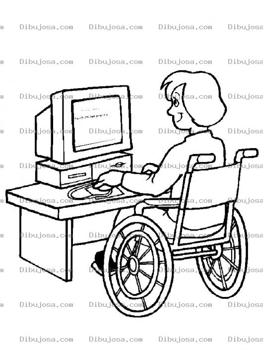 Dibujo para colorear Ddibujo De Mujer En Silla De Ruedas Frente A La Computadora Para Pintar Y Colorear
