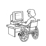 Dibujo para colorear Ddibujo De Mujer En Silla De Ruedas Frente A La Computadora Para Pintar Y Colorear